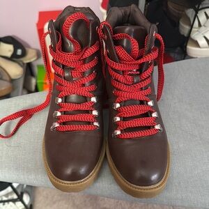 Brown Leather Boots with Red Laces